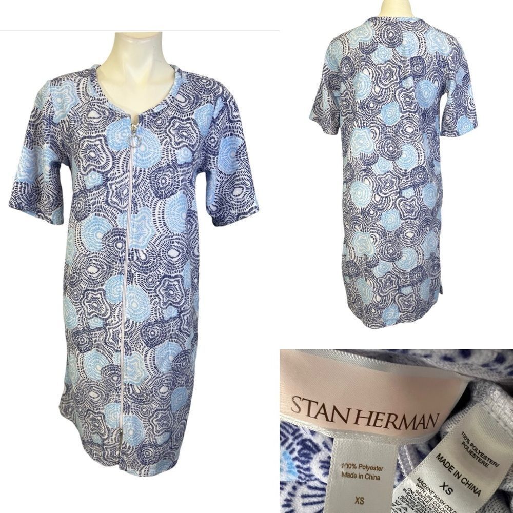 Stan Herman Blue Patterned Zip-Front Women's Robe